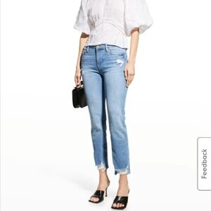 Frame Lehigh Straight Denim Blue Cropped Ankle Jeans